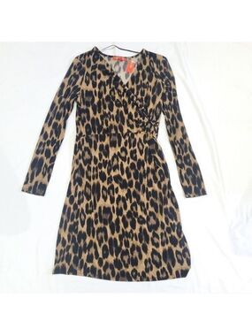 Joe Fresh Leopard Wrap Dress Small Animal Print Long Sleeve Midi